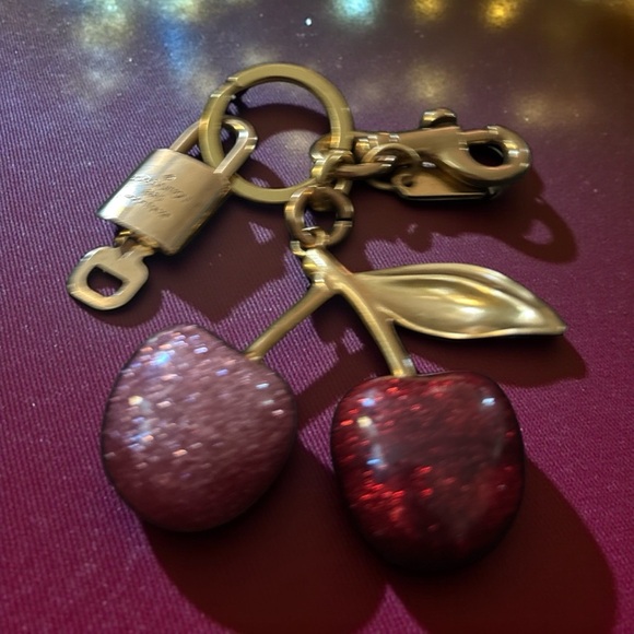 Gold and Red Cherry Keychain with authentic LV lock and key - Picture 2 of 5
